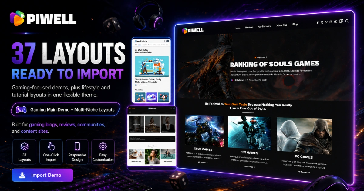 Pixwell gaming WordPress theme with 37 ready-to-import layouts