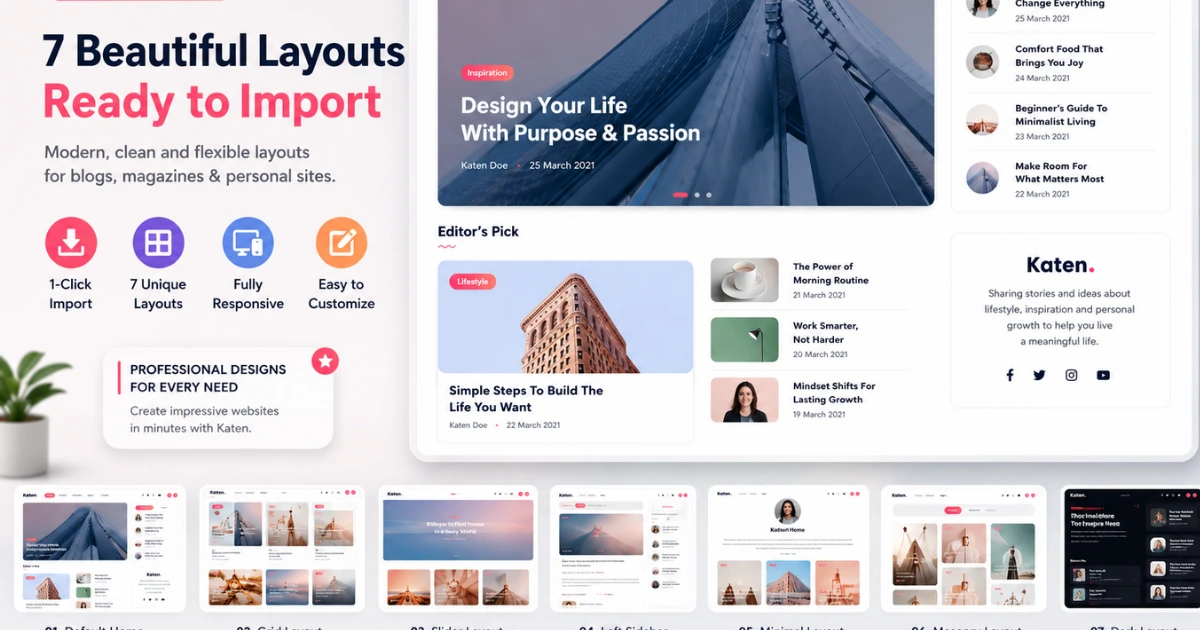 Katen magazine website demo with clean responsive blog layouts